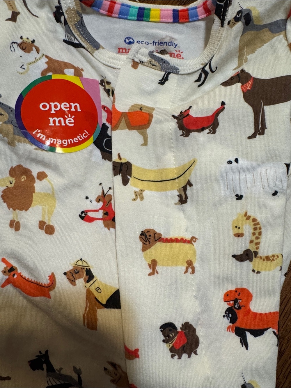 Magnetic Me Cream Dog-Print Footie with Orange, Brown, Black Accents